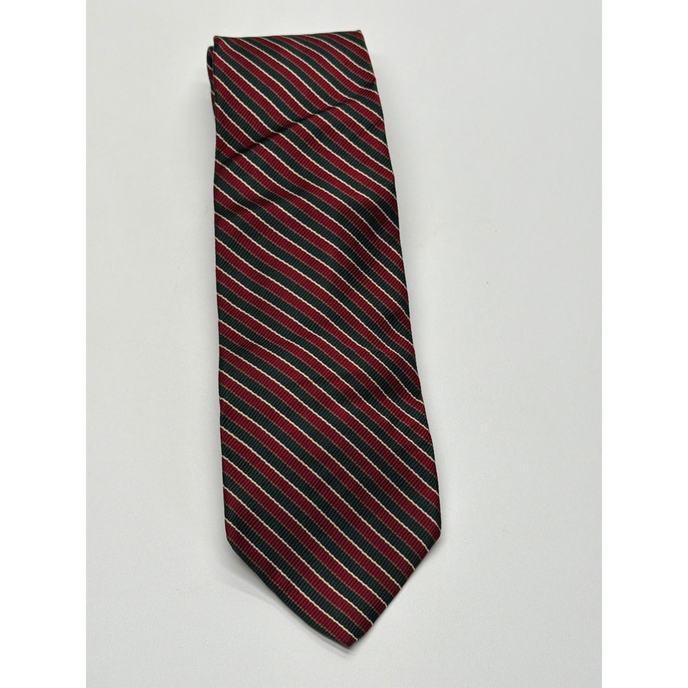 Jos A Bank Mens Silk Tie Burgundy Green Cream Repp Stripe Hand Sewn Made in USA